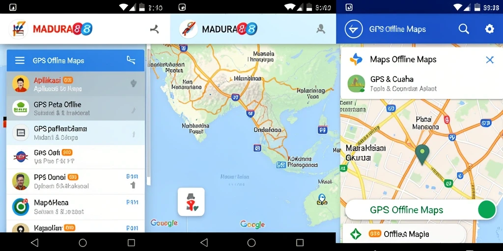 Tampilan intuitif aplikasi MADURA88 dengan peta offline yang detail.