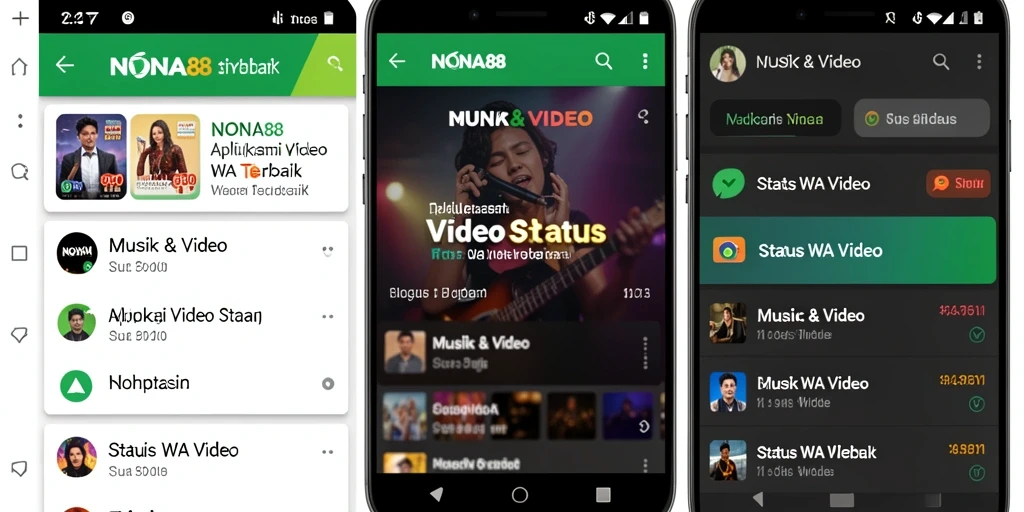 Antarmuka aplikasi NONA88 yang menampilkan pilihan video status WA.