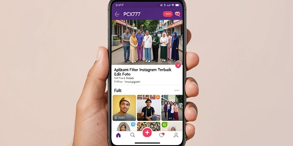 Antarmuka PCX777 menampilkan berbagai filter Instagram yang menarik.