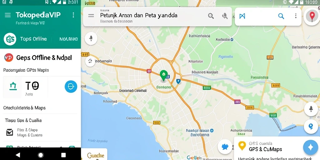 Antarmuka TOKOPEDIAVIP menampilkan peta offline yang jelas dan navigasi mudah.